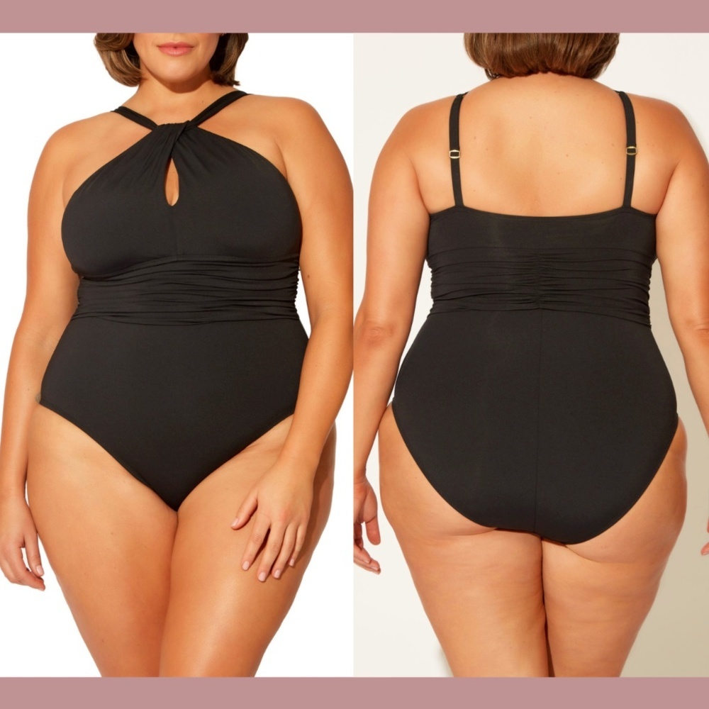 NEW Bleu by Rod Beattie [ 22W ] Urban Keyhole Neck One‎ Piece Swimsuit